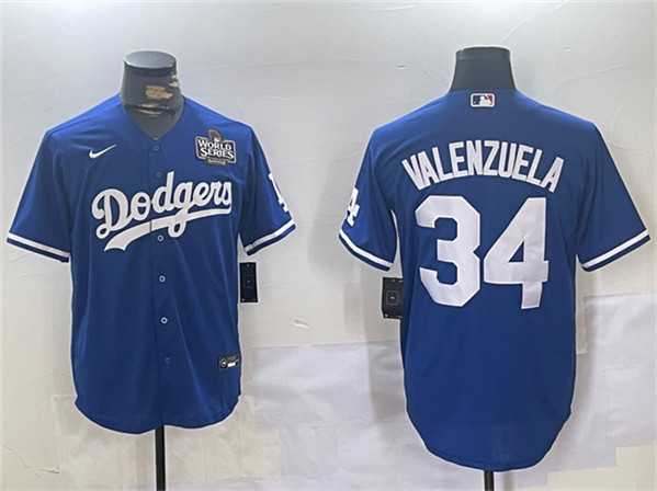 Mens Los Angeles Dodgers #34 Toro Valenzuela Royal 2024 World Series Cool Base Stitched Jersey